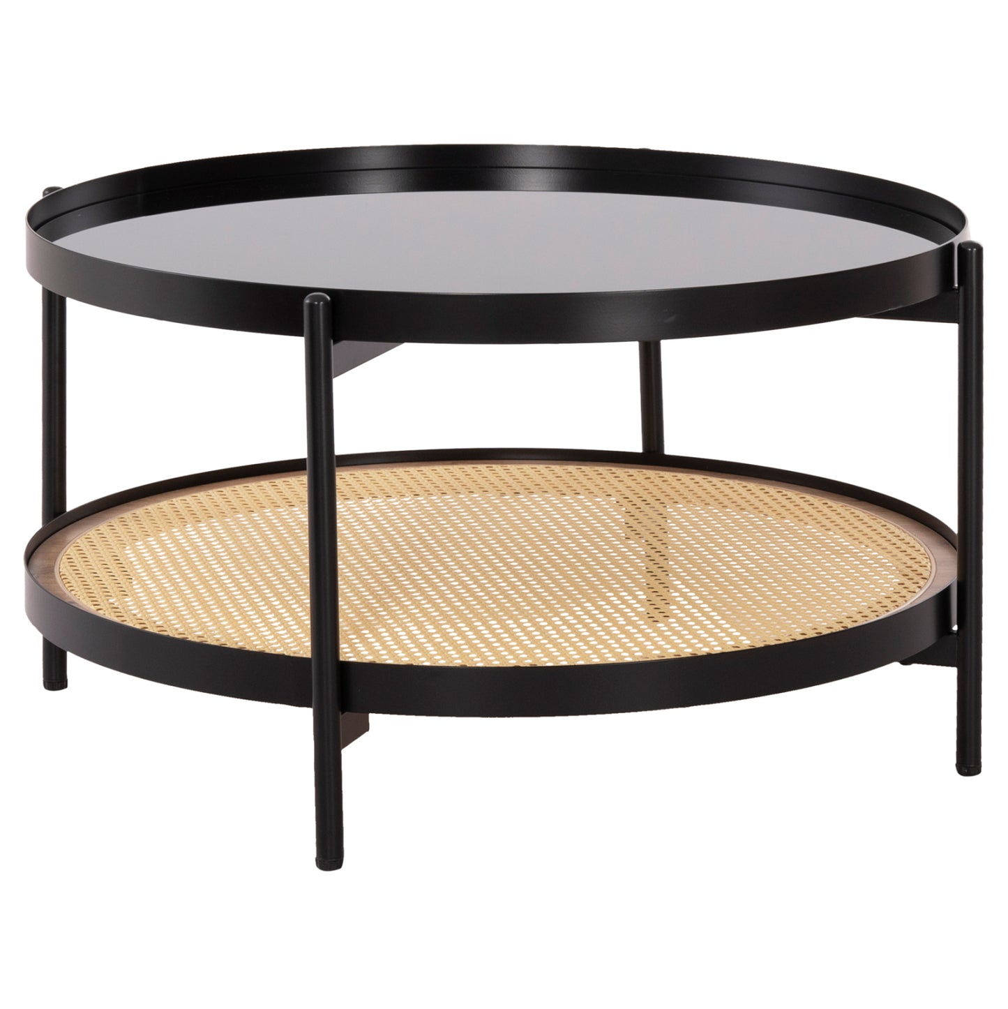 Coffee Table Seitz Hm18030 Glass Top-metal-rattan In Natural Φ80x45hcm.