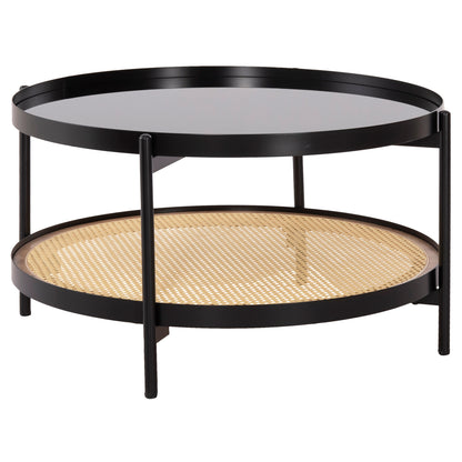 Coffee Table Seitz Hm18030 Glass Top-metal-rattan In Natural Φ80x45hcm.
