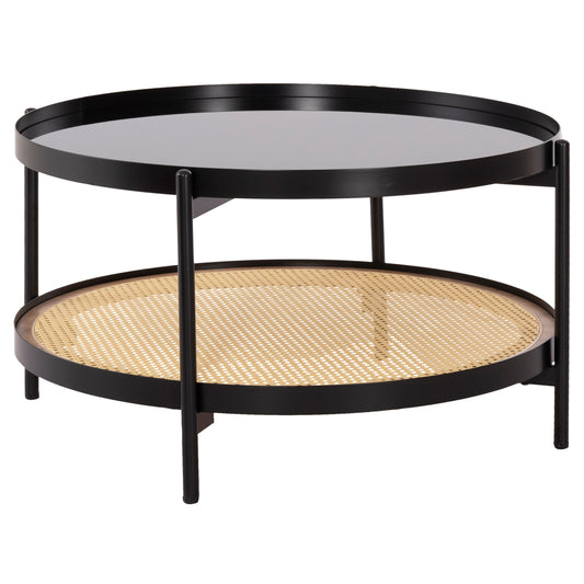 Coffee Table Seitz Hm18030 Glass Top-metal-rattan In Natural Φ80x45hcm.