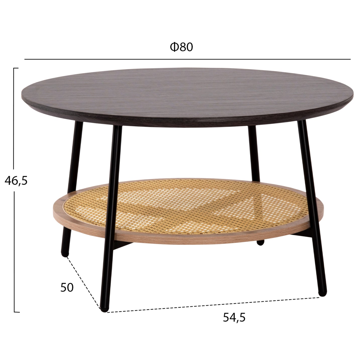 Coffee Table Sewell Hm18033 Mdf In Zebrano-metal Legs-rattan In Natural Φ80x46hcm.