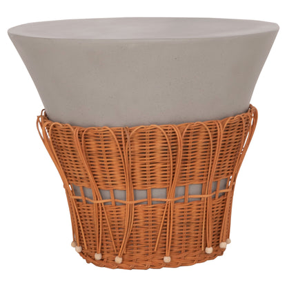 Coffee Table Round Perral Hm18164.03l Fiber Cement In Grey-natural Rattan--Φ55x45hcm.