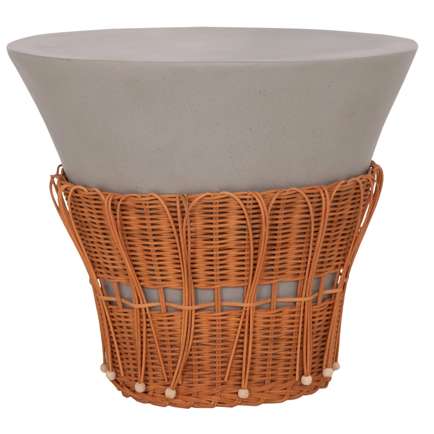 Coffee Table Round Perral Hm18164.03l Fiber Cement In Grey-natural Rattan--Φ55x45hcm.