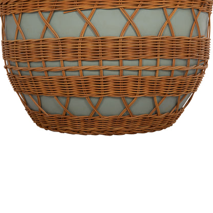 Coffee Table Round Vilhena Hm18165 Fiber Cement Green--natural Rattan Φ56x47hcm.
