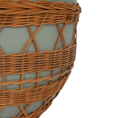 Coffee Table Round Vilhena Hm18165 Fiber Cement Green--natural Rattan Φ56x47hcm.