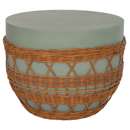 Coffee Table Round Vilhena Hm18165 Fiber Cement Green--natural Rattan Φ56x47hcm.