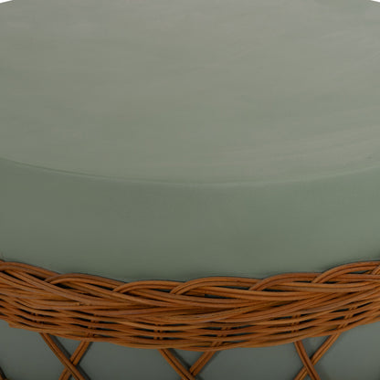 Coffee Table Round Vilhena Hm18165 Fiber Cement Green--natural Rattan Φ56x47hcm.
