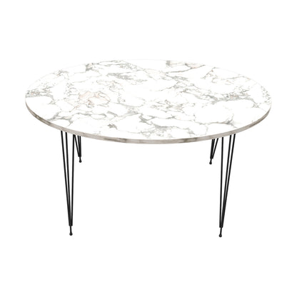 Coffee Table Granit Hm18177.01 Melamine In White Marble Look-black Metal Legs 90x50x42hcm.