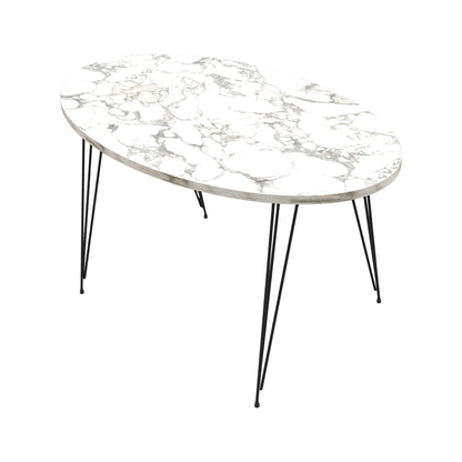 Coffee Table Granit Hm18177.01 Melamine In White Marble Look-black Metal Legs 90x50x42hcm.