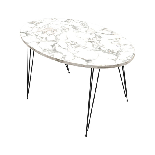 Coffee Table Granit Hm18177.01 Melamine In White Marble Look-black Metal Legs 90x50x42hcm.