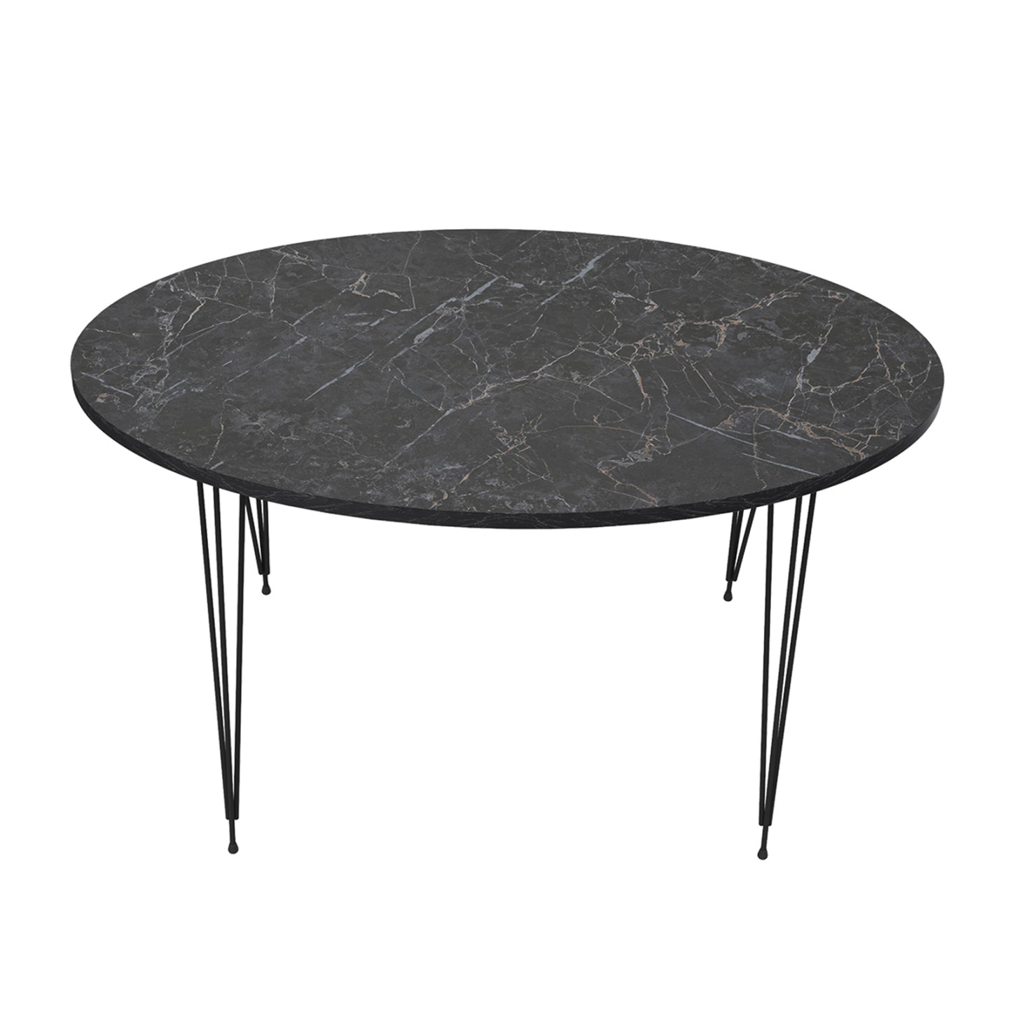 Coffee Table Granit Hm18177.02 Melamine In Black Marble Look-black Metal Legs 90x50x42hcm.