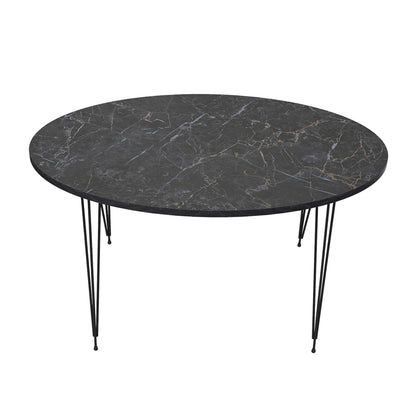 Coffee Table Granit Hm18177.02 Melamine In Black Marble Look-black Metal Legs 90x50x42hcm.