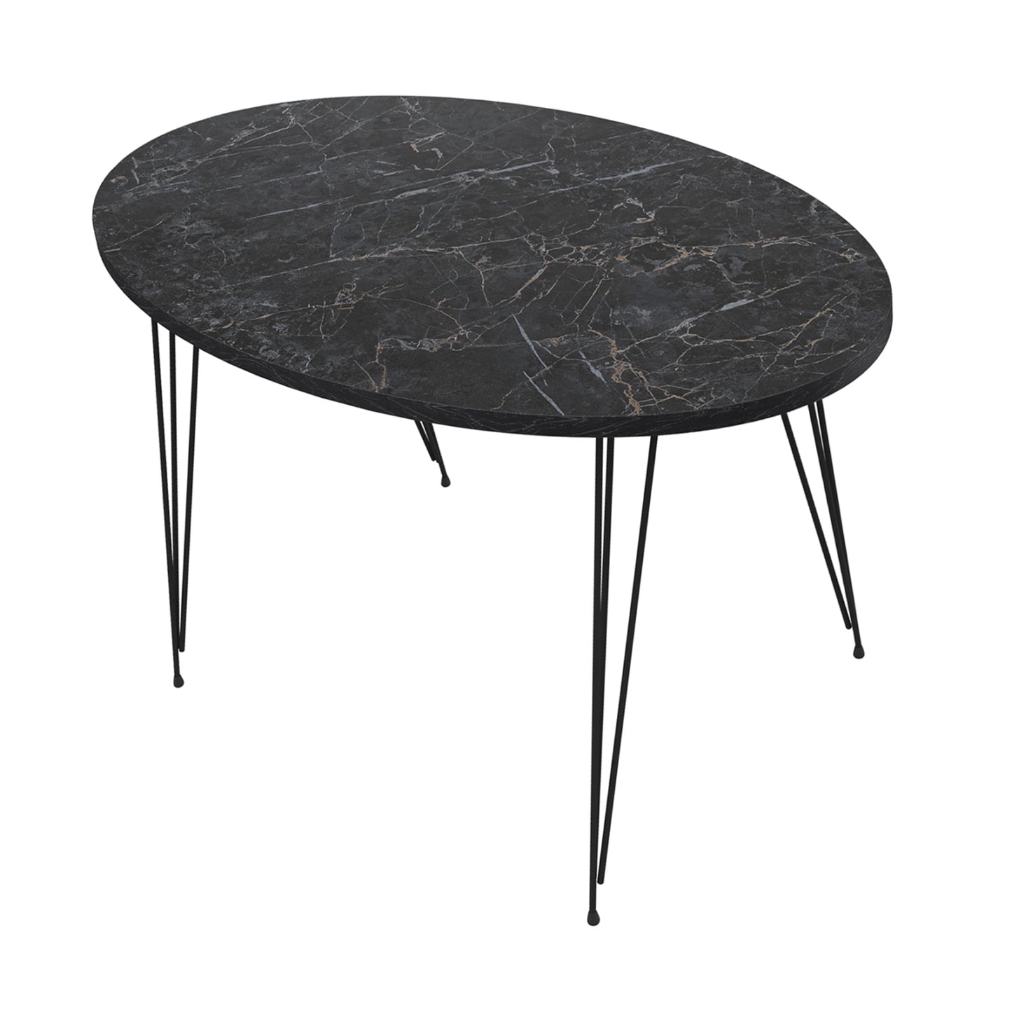 Coffee Table Granit Hm18177.02 Melamine In Black Marble Look-black Metal Legs 90x50x42hcm.