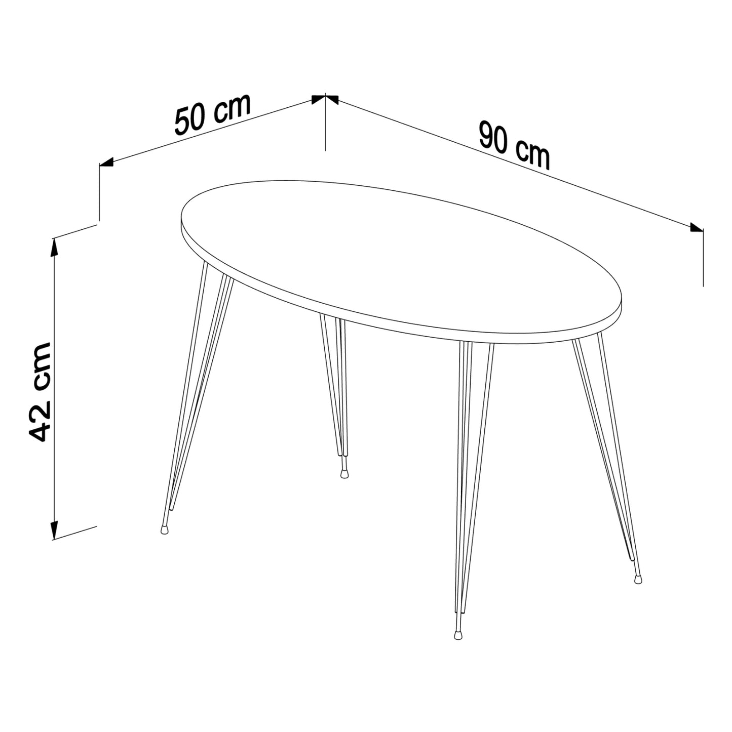 Coffee Table Granit Hm18177.04 Melamine In Natural Wood Color-black Metal Legs 90x50x42hcm.