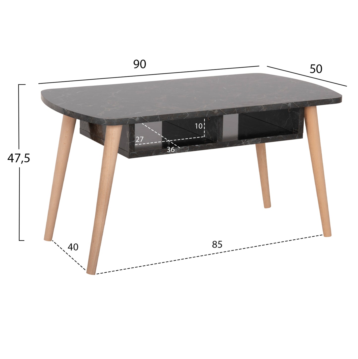 Coffee Table Sliven Hm18178.02 Black Marble Melamine-legs In Natural Color 90x50x47,5hcm.