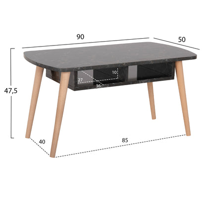 Coffee Table Sliven Hm18178.02 Black Marble Melamine-legs In Natural Color 90x50x47,5hcm.