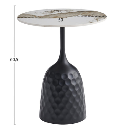 Coffee Table Longstem Hm18317.02 Black Metal Base--sintered Stone Top In Pandora Color Φ50