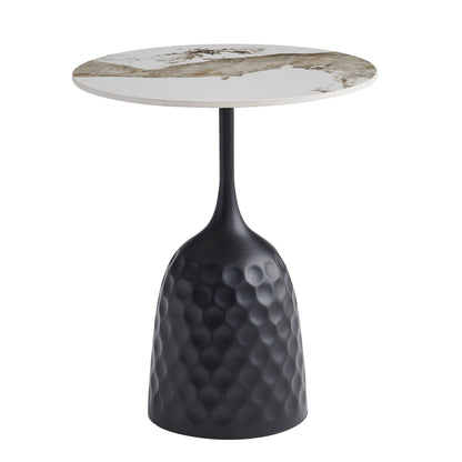 Coffee Table Longstem Hm18317.02 Black Metal Base--sintered Stone Top In Pandora Color Φ50