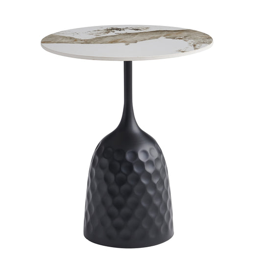 Coffee Table Longstem Hm18317.02 Black Metal Base--sintered Stone Top In Pandora Color Φ50