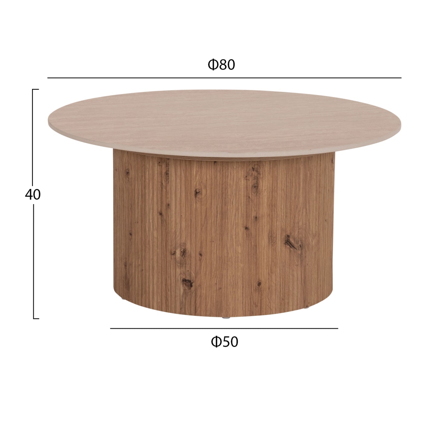 Coffee Table Twil Hm18325 Ceramic Top In Travertine Stone Look--mdf Base Φ80x40hcm.