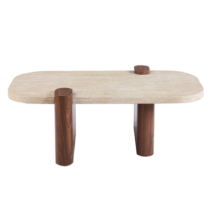 Coffee Table Arden Hm18435 Mdf Top In Travertine Stone Color--mdf Legs In Walnut 120x60x40hcm.
