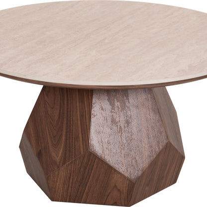 Coffee Table Venera Hm18441 Ceramic Top With Travertine Stone Look--mdf Base Walnut Φ80x42h