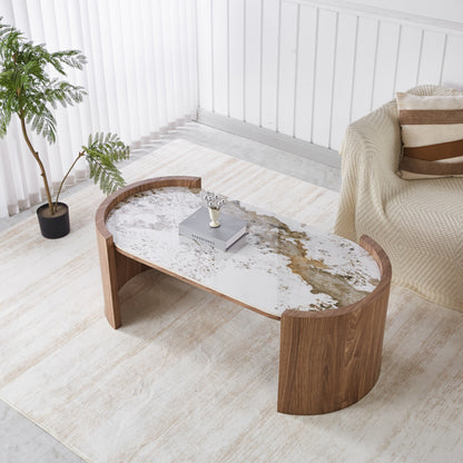 Coffee Table Marblex Hm18445 Ceramic Top In Pandora Color--mdf Legs 120x60x43hcm.