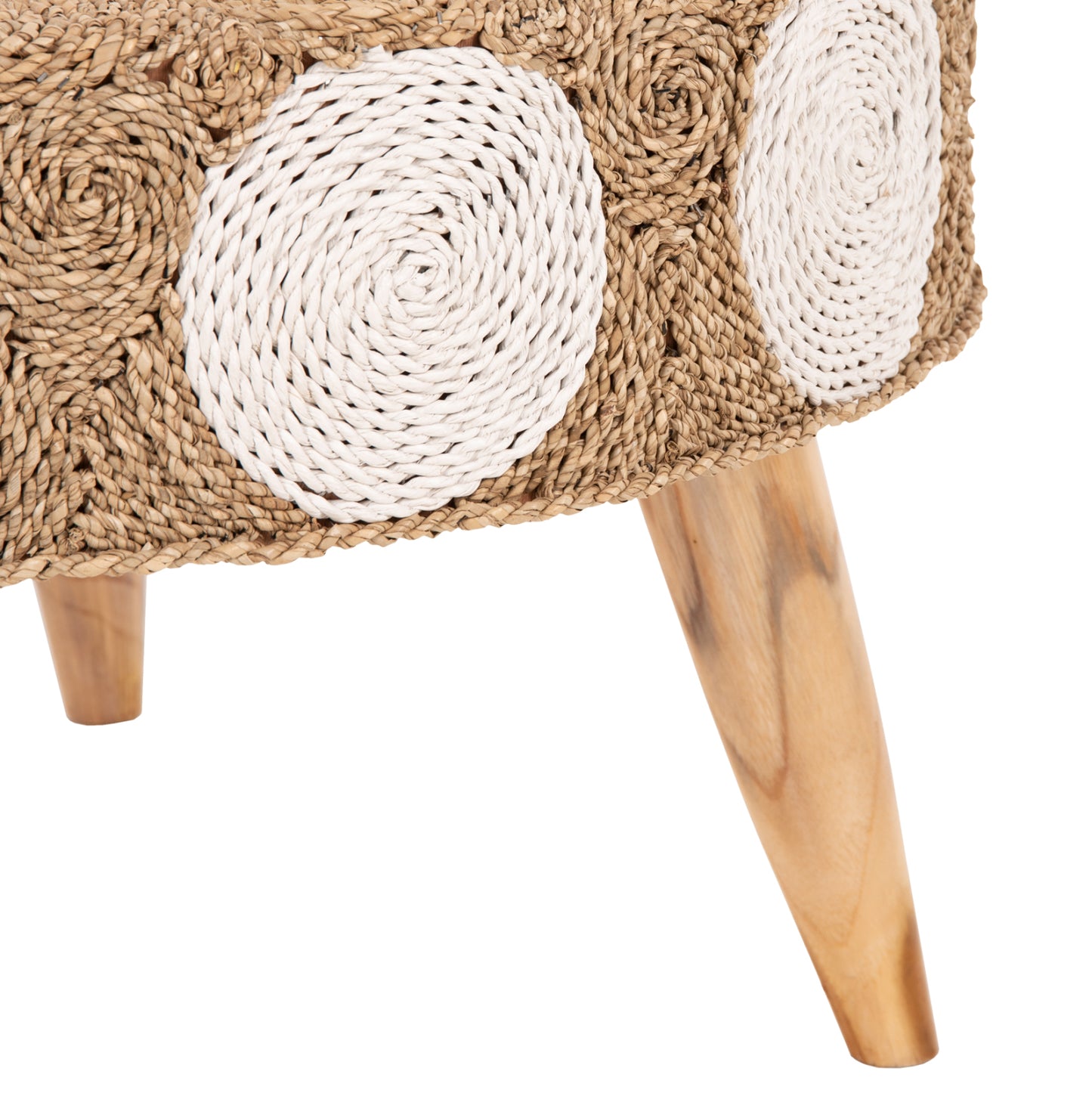 Coffee Table Round Hm7825 Teak Wood And Seagrass Top In Natural & White Φ81x45hcm.