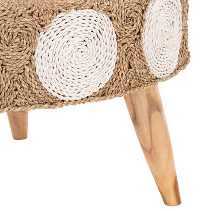 Coffee Table Round Hm7825 Teak Wood And Seagrass Top In Natural & White Φ81x45hcm.