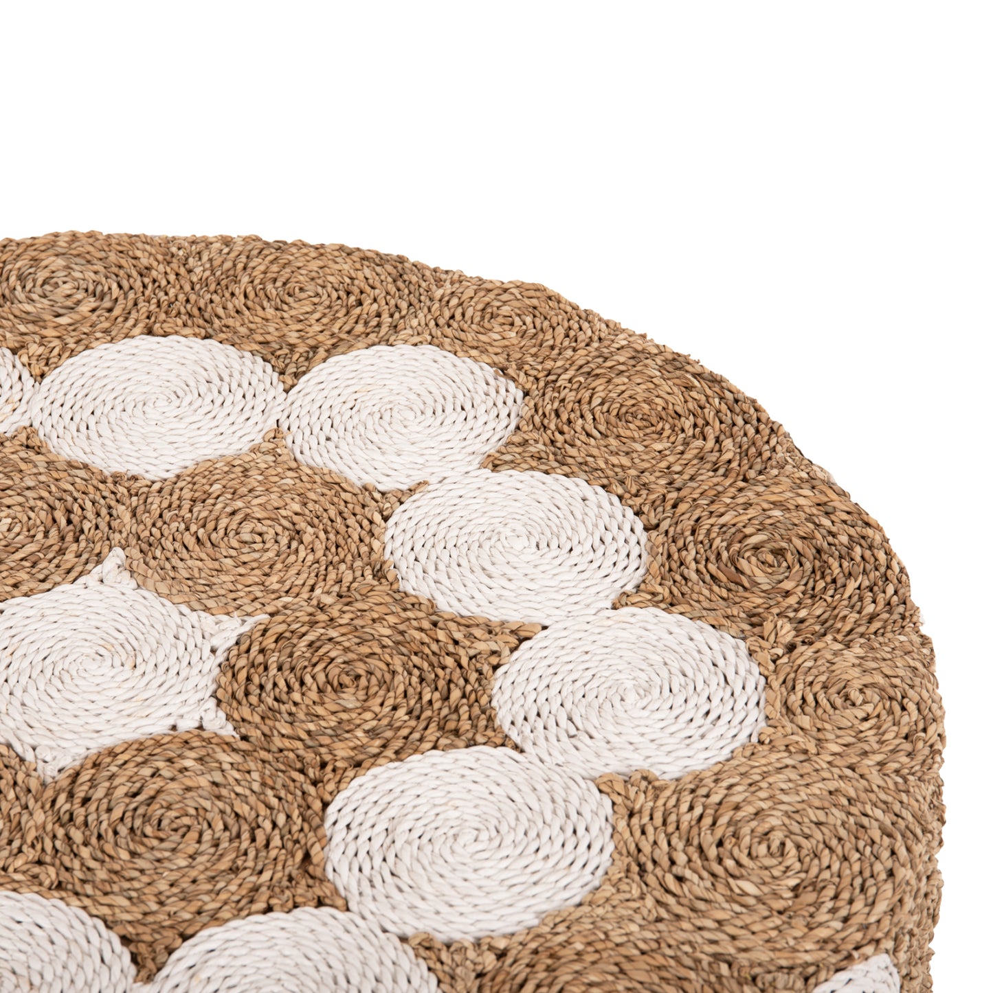 Coffee Table Round Hm7825 Teak Wood And Seagrass Top In Natural & White Φ81x45hcm.
