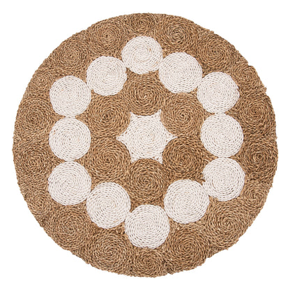 Coffee Table Round Hm7825 Teak Wood And Seagrass Top In Natural & White Φ81x45hcm.
