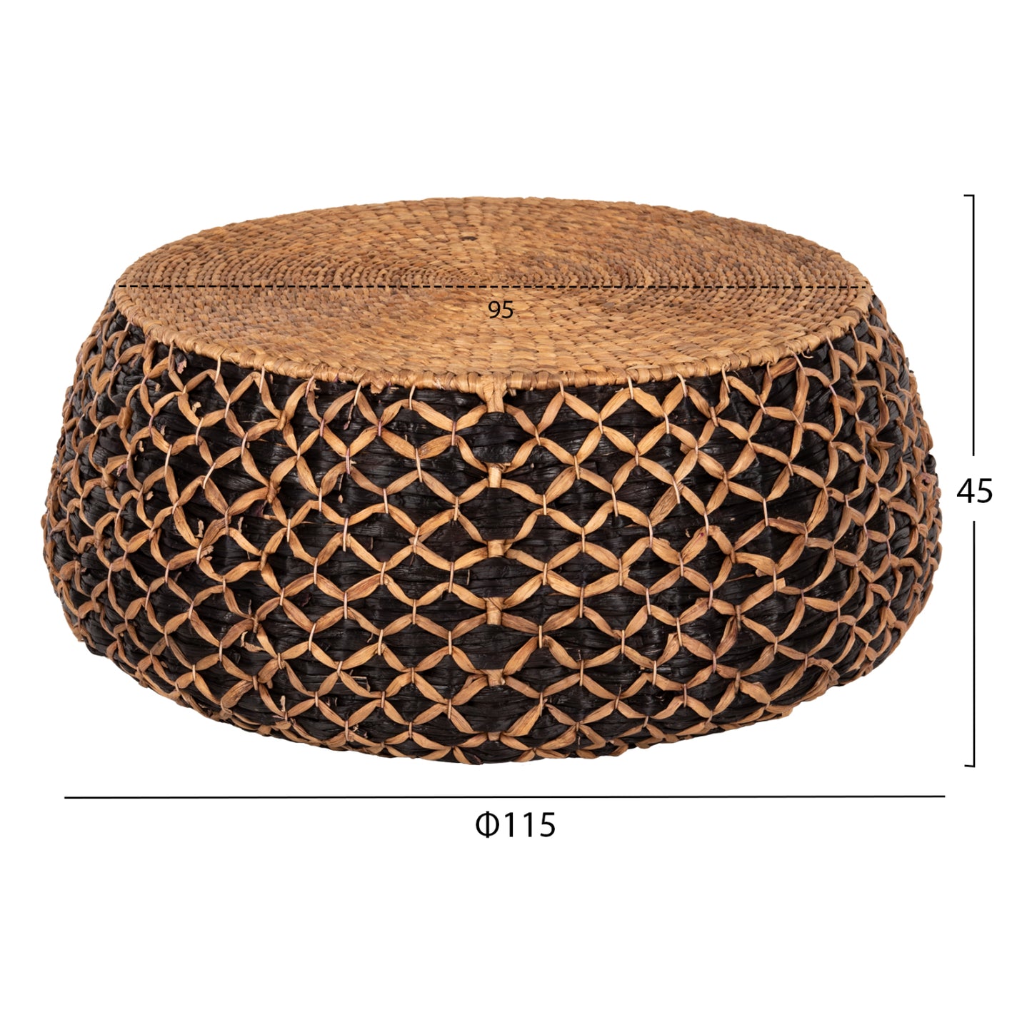 Coffee Table Round Ilion Hm7868 Water Hyacinth  In Black-natural Color Φ115x45hcm.
