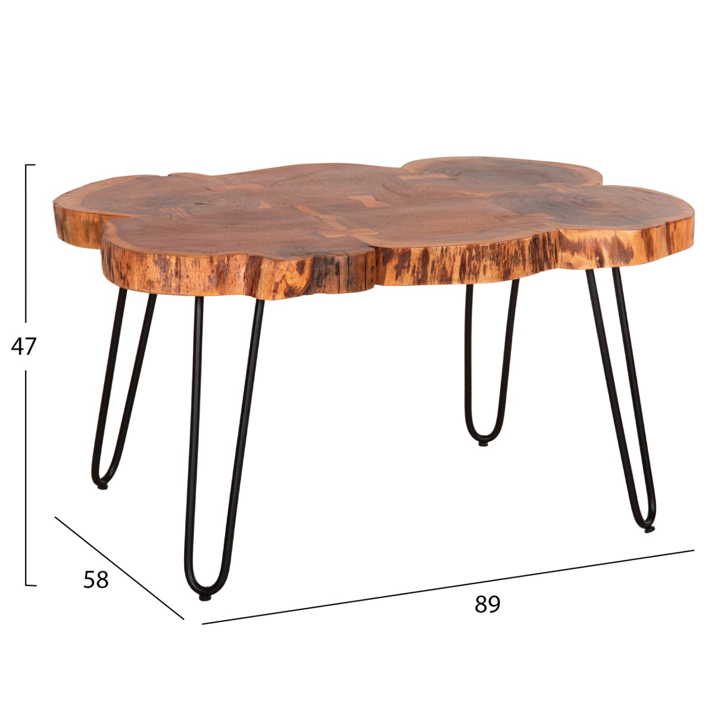 Coffee Table Oslo Hm8205.11 Solid Acacia-metal Legs 89x58x47Ηcm
