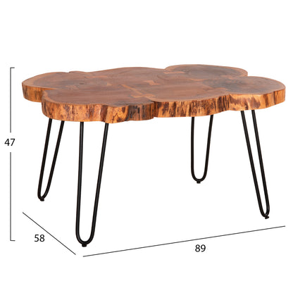 Coffee Table Oslo Hm8205.11 Solid Acacia-metal Legs 89x58x47Ηcm