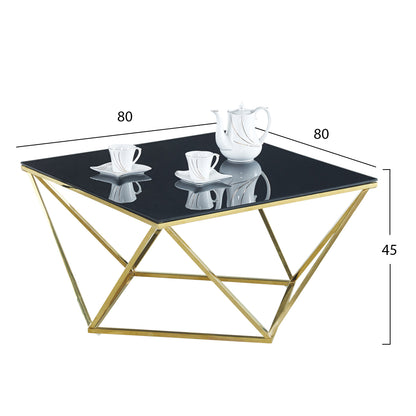 Coffee Table Willow Hm8613.01 With  Black Glass And Gilded Base 80x80x45 Cm