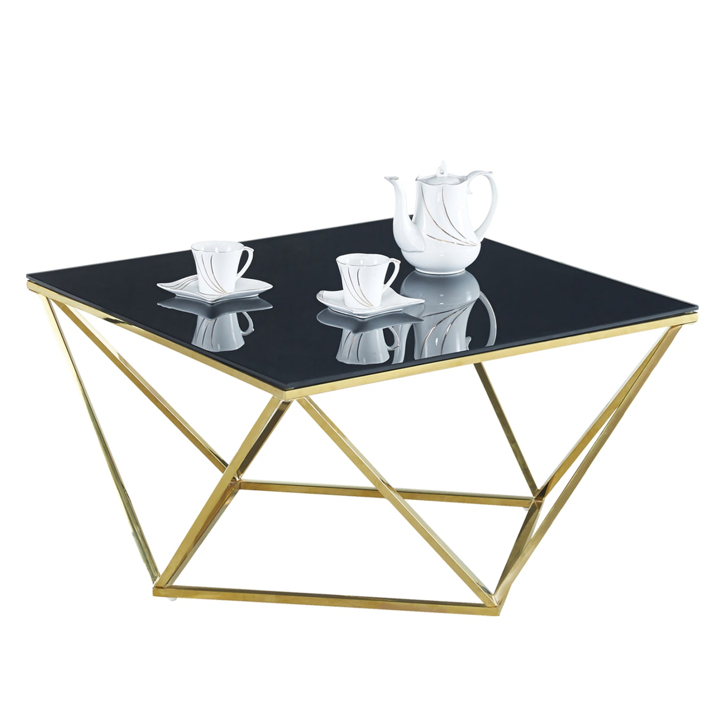 Coffee Table Willow Hm8613.01 With  Black Glass And Gilded Base 80x80x45 Cm