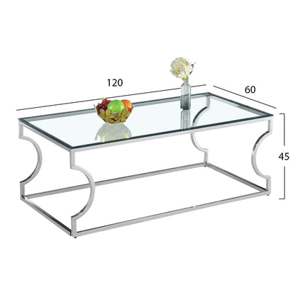 Coffee Table Amara Hm8615.01 With Glass And Chromium Base 120x60x45 Cm