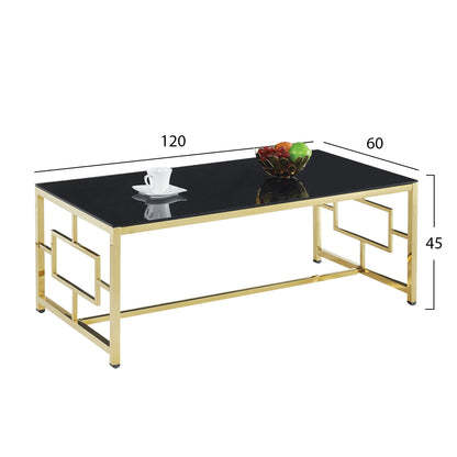 Coffee Table Yara Hm8623.02 By Black Glass And Gilded Framework 120x60Χ45 Cm