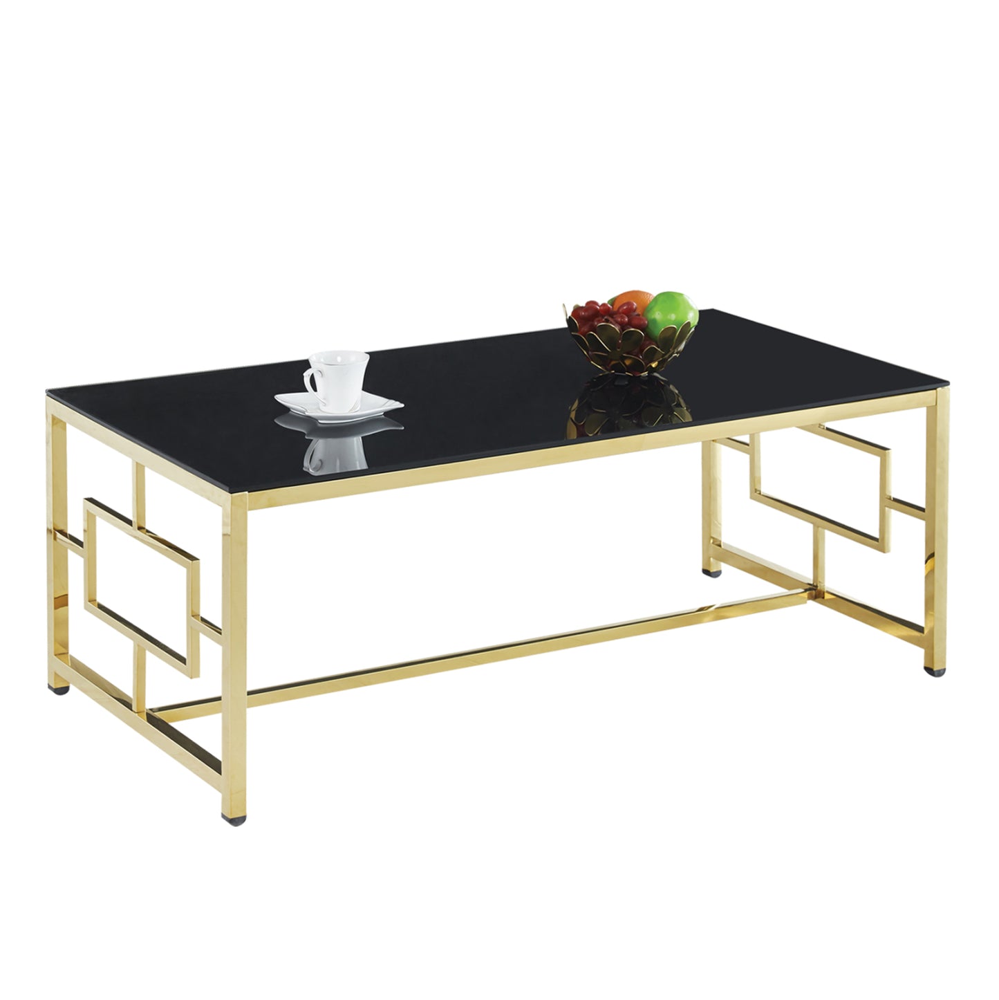 Coffee Table Yara Hm8623.02 By Black Glass And Gilded Framework 120x60Χ45 Cm