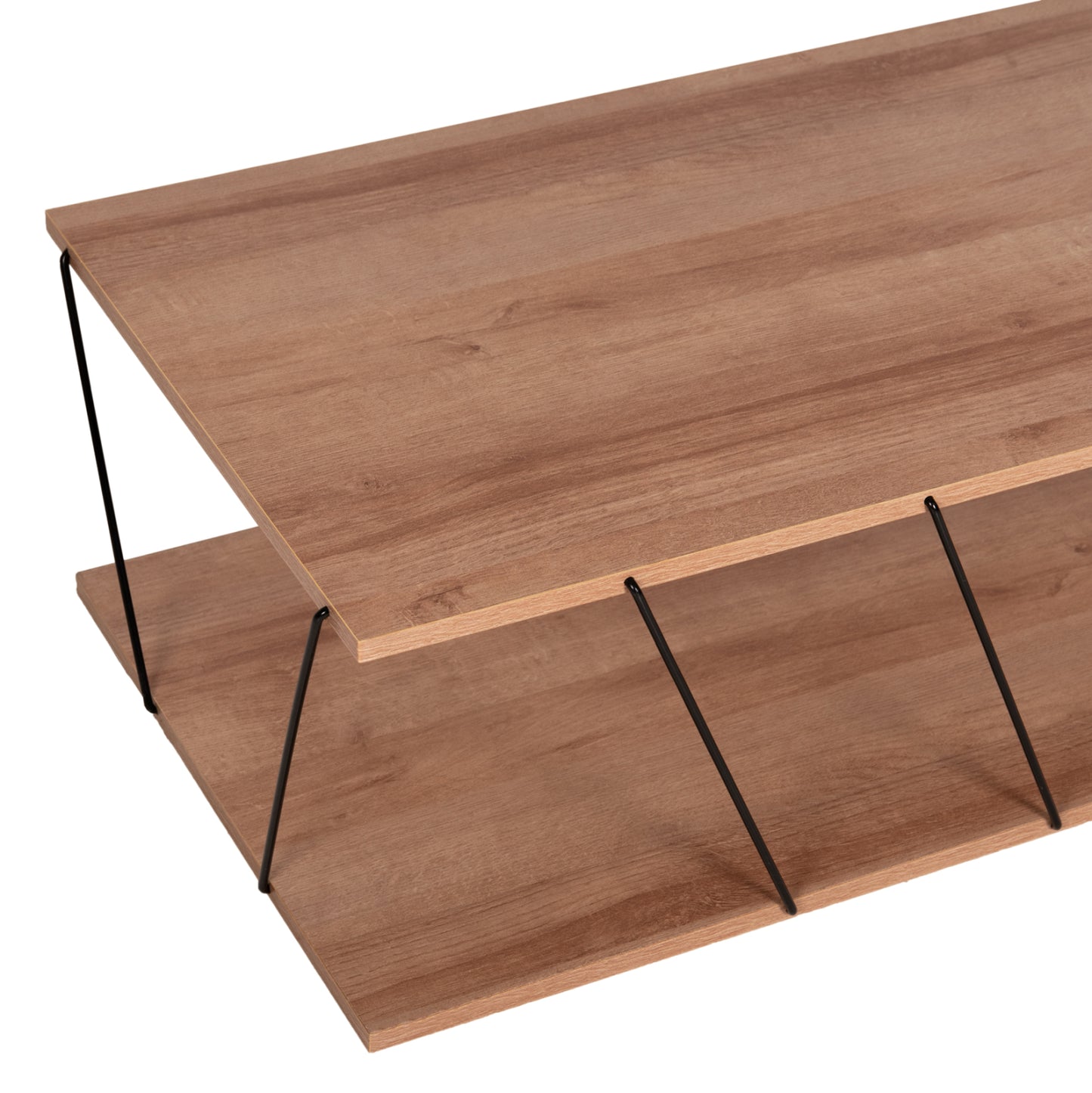 Coffee Table Tars Hm8927.11 Natural Oak Melamine-black Metal Rods 120Χ50Χ30hcm.