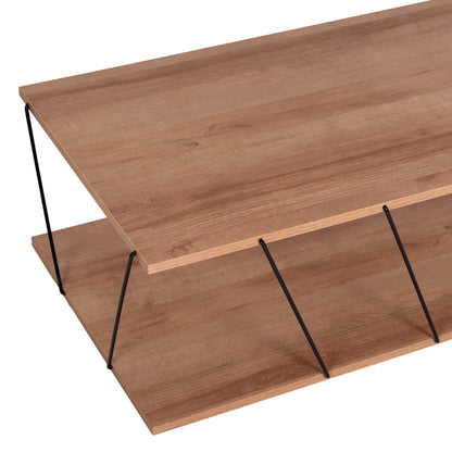 Coffee Table Tars Hm8927.11 Natural Oak Melamine-black Metal Rods 120Χ50Χ30hcm.