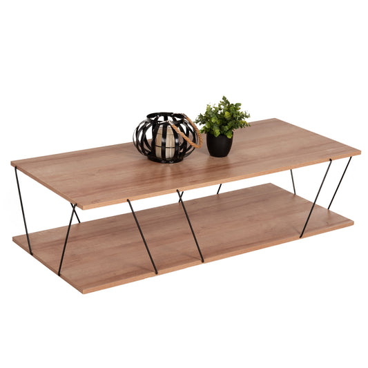 Coffee Table Tars Hm8927.11 Natural Oak Melamine-black Metal Rods 120Χ50Χ30hcm.