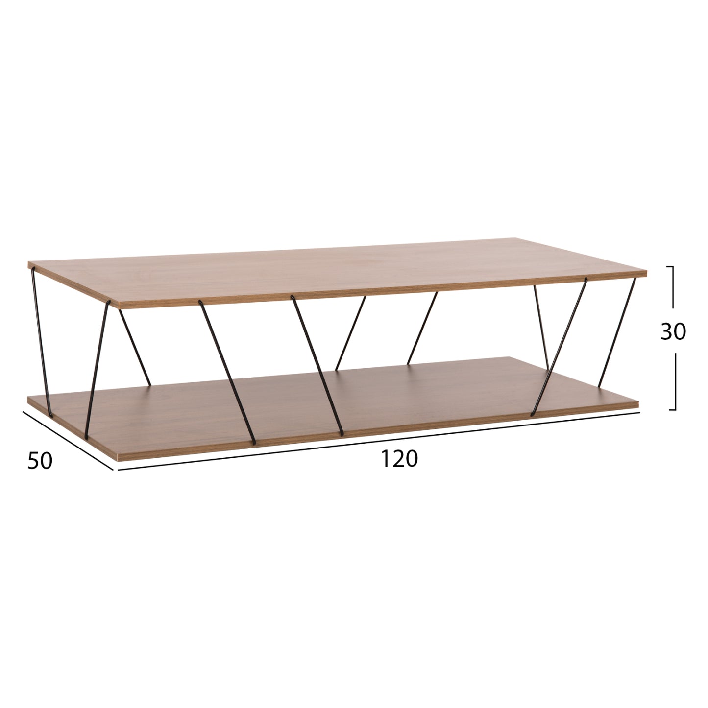 Coffee Table Tars Hm8927.12 Walnut Melamine-black Metal Rods 120Χ50Χ30hcm.