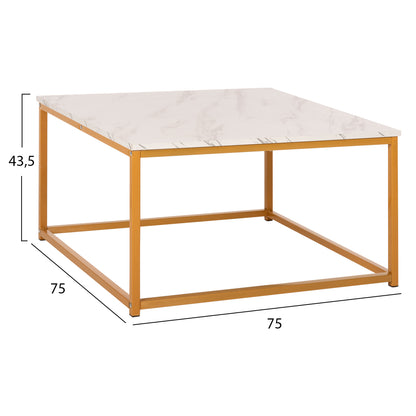 Coffee Table Braylen Hm8942.11 Melamine White Marble Look-gold Base 75x75x43hcm.