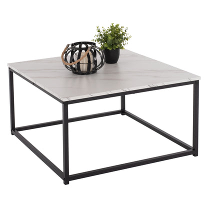 Coffee Table Braylen Hm8942.12 Square Melamine In White Marble Look- Black Base 75x75x43hcm.