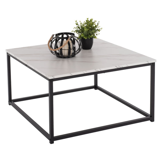 Coffee Table Braylen Hm8942.12 Square Melamine In White Marble Look- Black Base 75x75x43hcm.