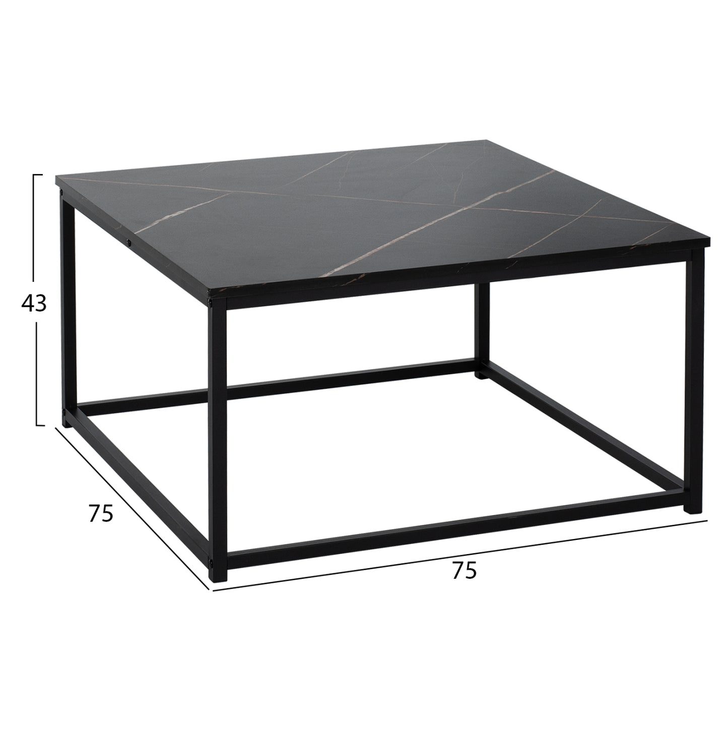 Coffee Table Braylen Hm8942.13 Square With Melamine Black Marble Look 75x75x43hcm.