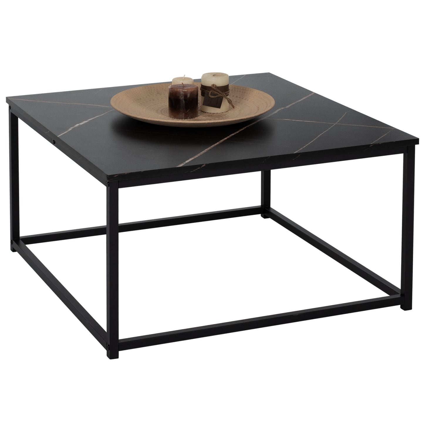 Coffee Table Braylen Hm8942.13 Square With Melamine Black Marble Look 75x75x43hcm.