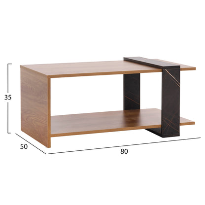 Coffee Table Wilma Hm8950.12 Melamine In Natural-black Marble 80Χ50Χ35hcm.