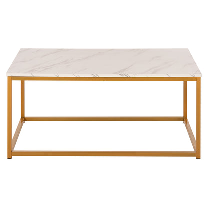 Coffee Table Saffron Hm8975.11 Melamine White Marble Look-gold Base 95x55x43.5hcm.