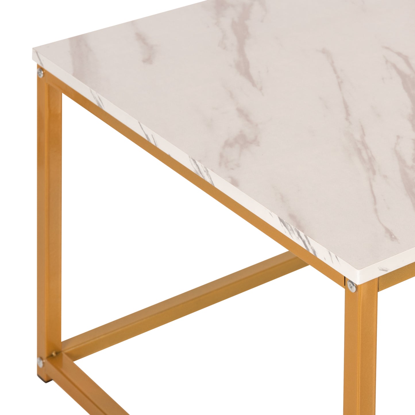 Coffee Table Saffron Hm8975.11 Melamine White Marble Look-gold Base 95x55x43.5hcm.